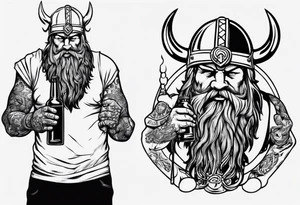 A Viking drinking a beer and holding a screwdriver tattoo idea
