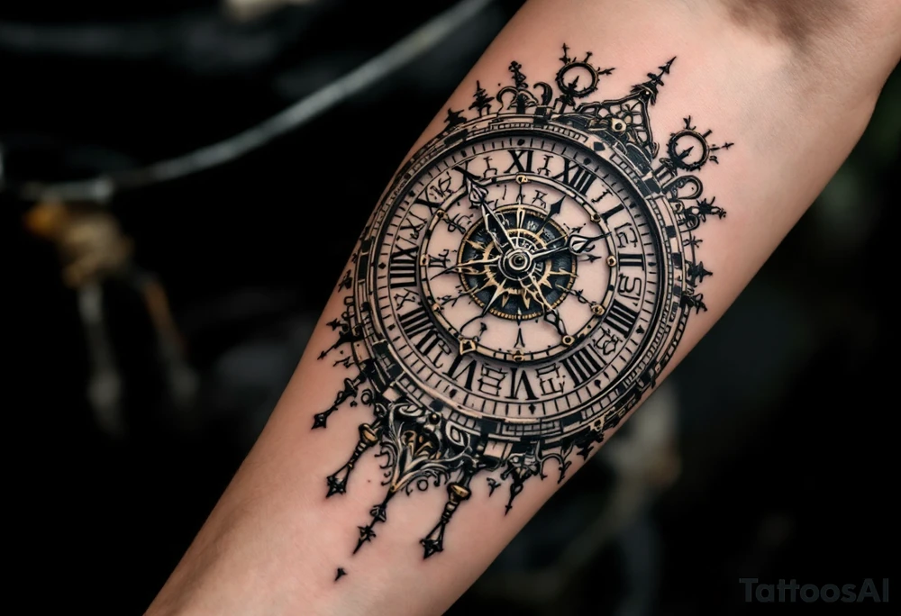 vintage roman numerals within ornate clockwork mechanism tattoo idea