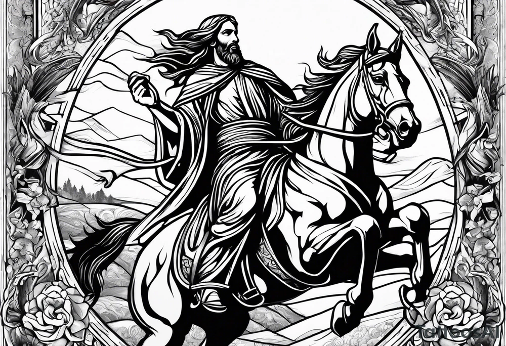 Jesus riding horse with king of kings tattoo on leg tattoo idea