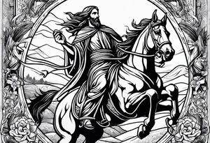 Jesus riding horse with king of kings tattoo on leg tattoo idea