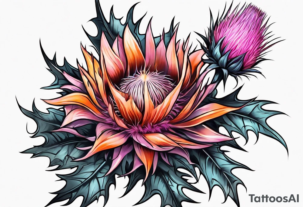 Pink and orange thistle tattoo idea