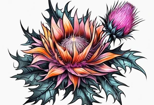 Pink and orange thistle tattoo idea