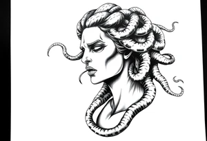 Scary Greek female god medusa with snake hairs tattoo idea