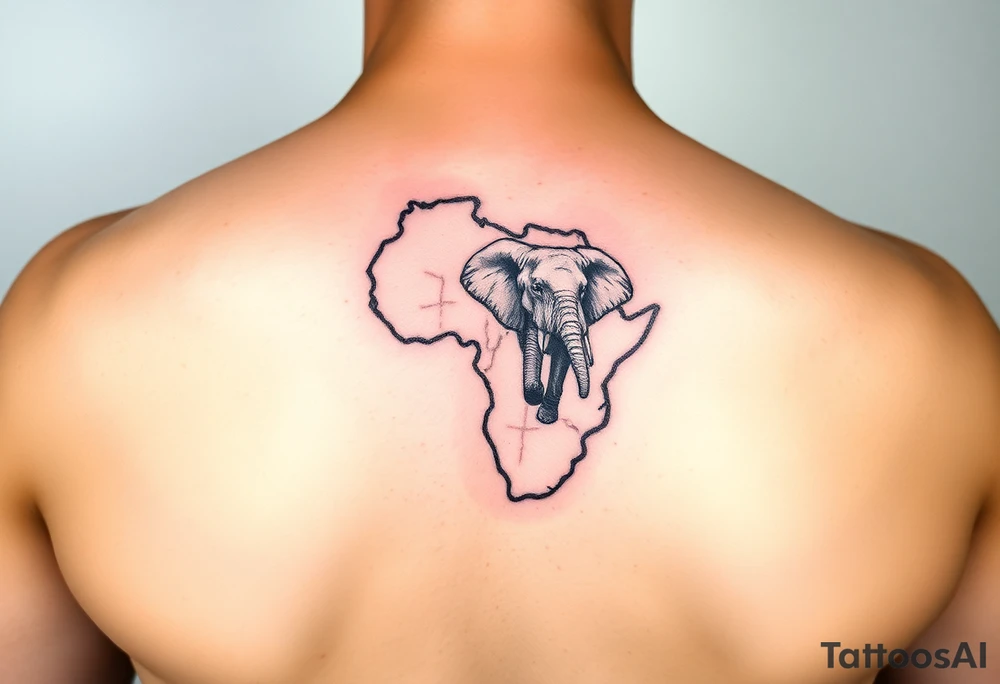 South Africa tattoo combining map and elephant tattoo idea