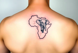 South Africa tattoo combining map and elephant tattoo idea