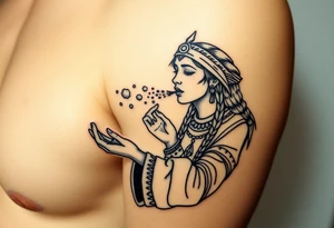 Shamanic women blowing healing dust tattoo idea