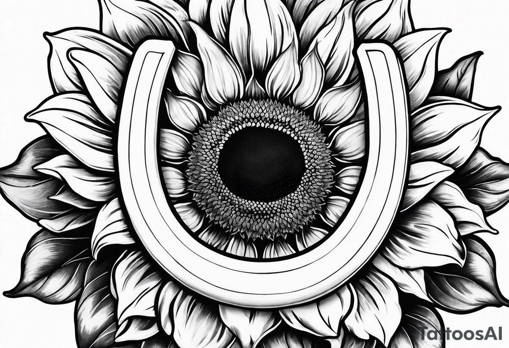 Realistic Horseshoe around a sunflower tattoo idea