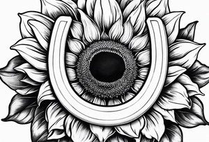 Realistic Horseshoe around a sunflower tattoo idea