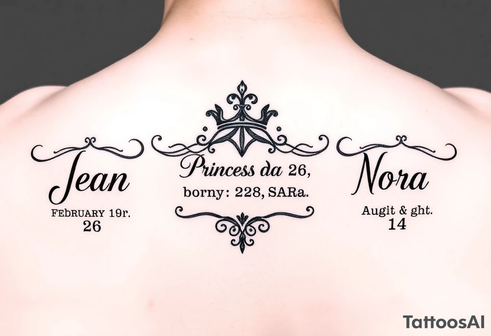 Meaning of names Jean God is gracious born on February 26, Sara Princess born on January 28, Nora honor and light born on August 14 tattoo idea