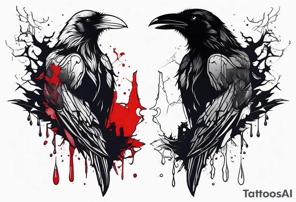 a black raven and a wolf dripped in blood tattoo idea