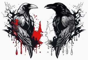 a black raven and a wolf dripped in blood tattoo idea