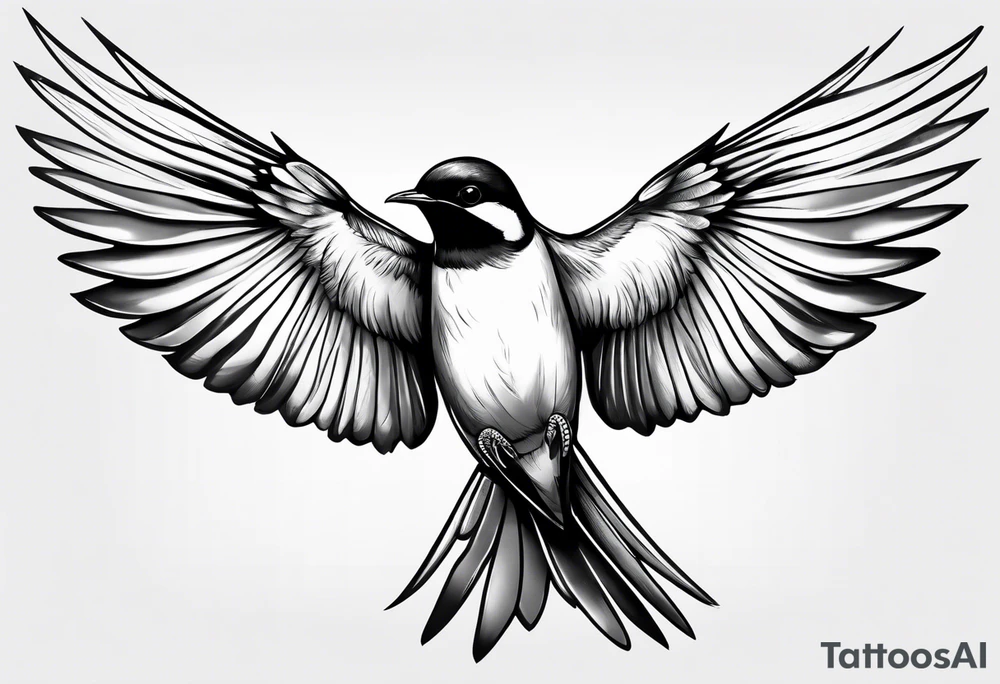 realistic swallow with open wings tattoo idea