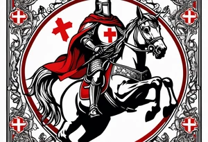 Templer knight on horse with sword and shield with red cross tattoo idea
