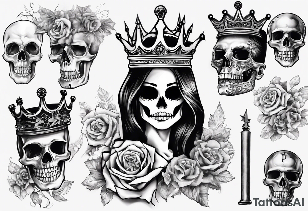 santa la muerta with money and crown tattoo idea