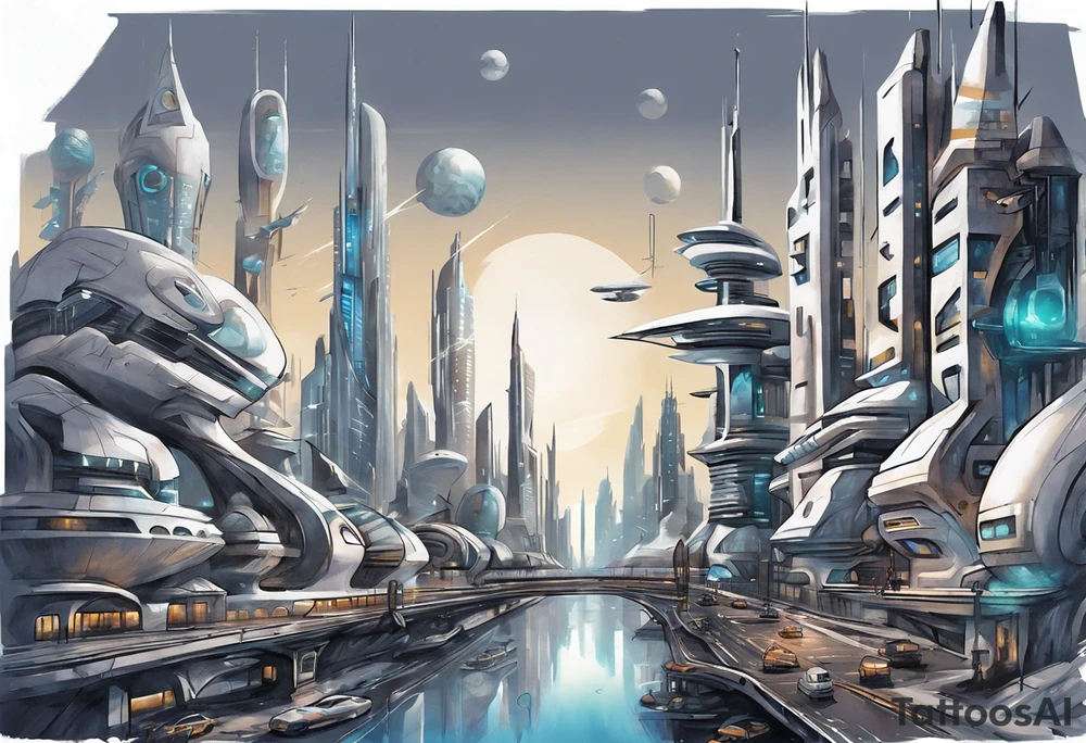 futuristic city by greg rutkowski tattoo idea