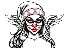 Mexican beautiful long hair Clown Girl thug beanie eyeglasses angel wings tattoo idea