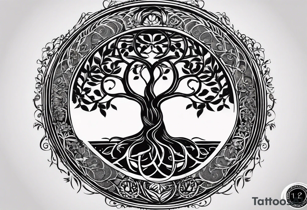 A Tree of Life in a circular design. The Dates 12.02.1985 and 21.02.1987 should be part of the tattoo, too. tattoo idea