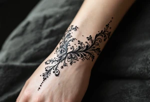 Indian style Henna tattoo for the inner wrist including word pain tattoo idea