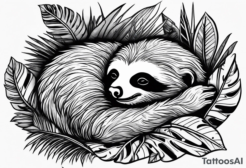 Sloth sleeping under palm tattoo idea