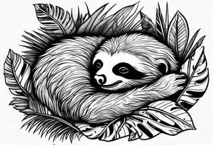 Sloth sleeping under palm tattoo idea