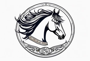 mustang bust in circle tattoo idea
