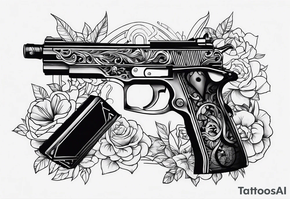 Gangster gun on penis tattoo idea