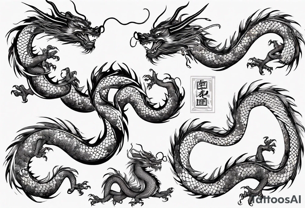 long chinese dragon with scales tattoo idea