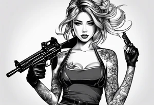 plynesian girl plays with gun tattoo idea