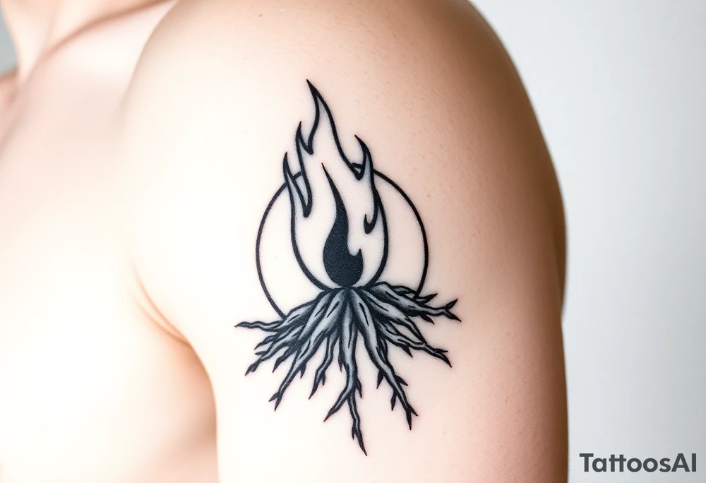 flame in a roots sphere, with a roots arch tattoo idea