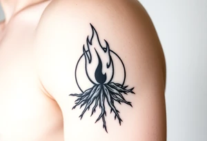 flame in a roots sphere, with a roots arch tattoo idea