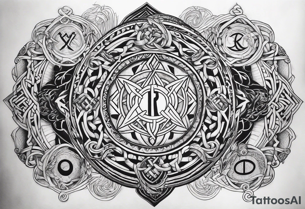 Nordic gods with runes and knots tattoo idea
