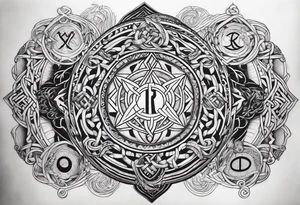 Nordic gods with runes and knots tattoo idea