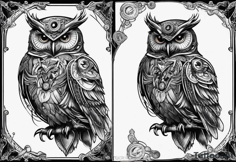 Owl in a steampunk style tattoo idea