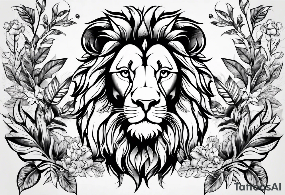 Lion faces with leaves tattoo idea