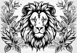Lion faces with leaves tattoo idea