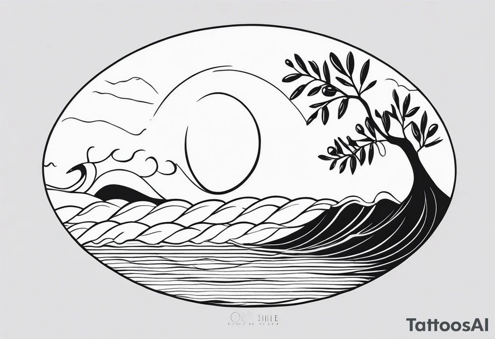 Olive branch, waves, ocean, sun tattoo idea