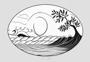 Olive branch, waves, ocean, sun tattoo idea