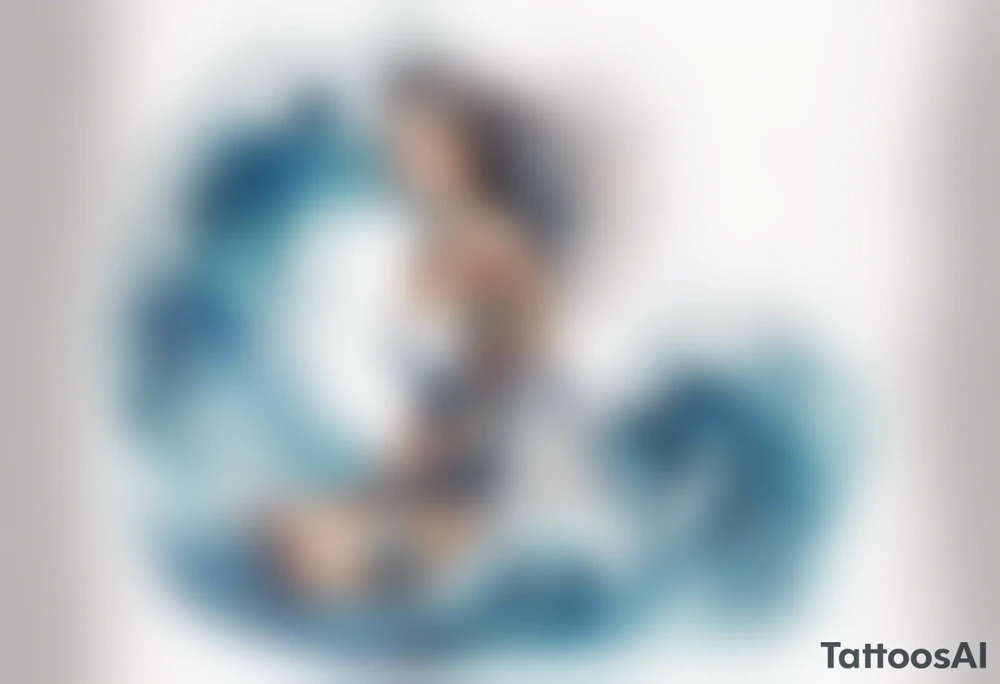 a tall see-through woman covered with water, sitting upon a wave tattoo idea