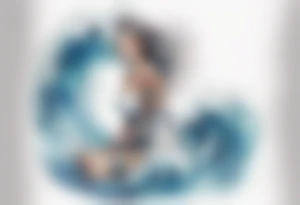 a tall see-through woman covered with water, sitting upon a wave tattoo idea