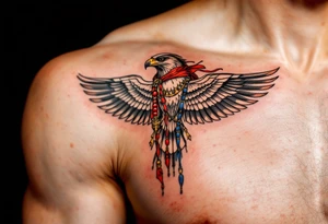 An Egyptian Falcon (Horus) Carrying a Rosary (only red, blue and black are possible colors) tattoo idea