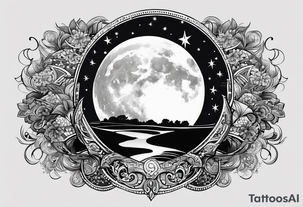 a moon made with the words “dancing in the moonlight” tattoo idea