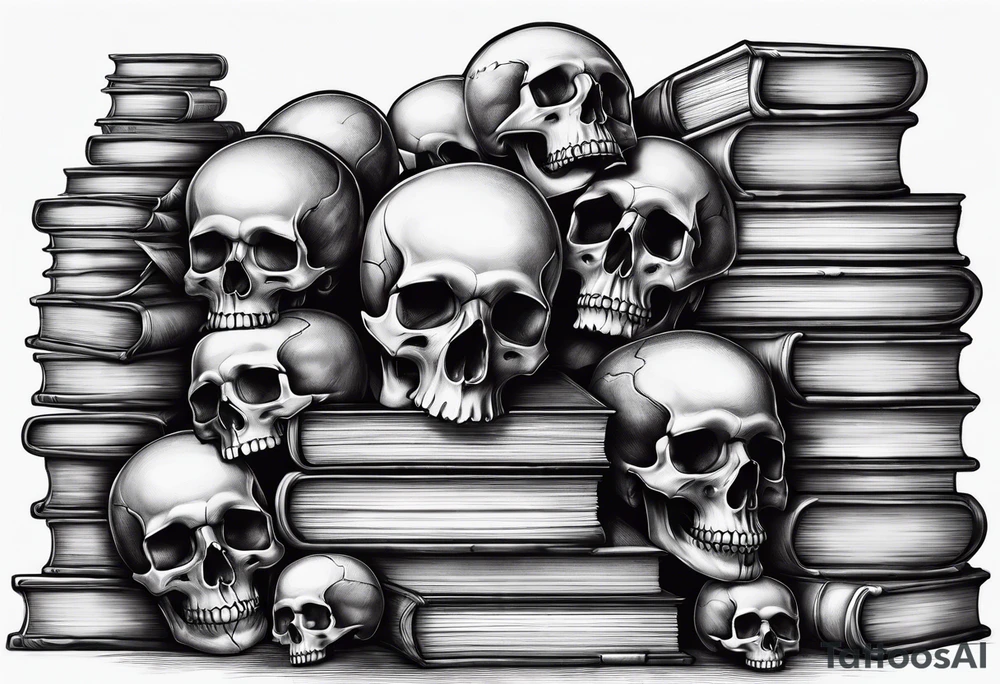 book stacks with skulls tattoo idea