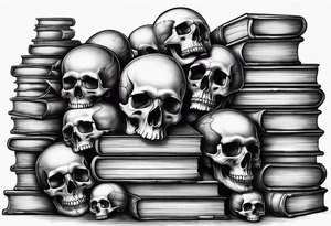 book stacks with skulls tattoo idea