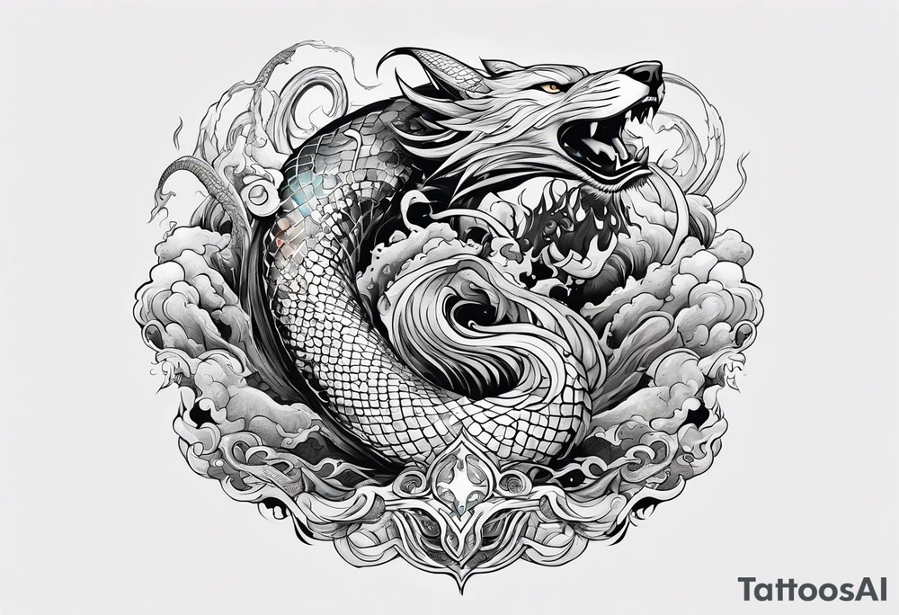 Thor getting eaten by the world serpent in the ocean tattoo idea
