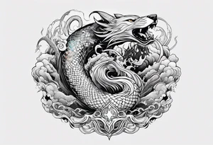 Thor getting eaten by the world serpent in the ocean tattoo idea