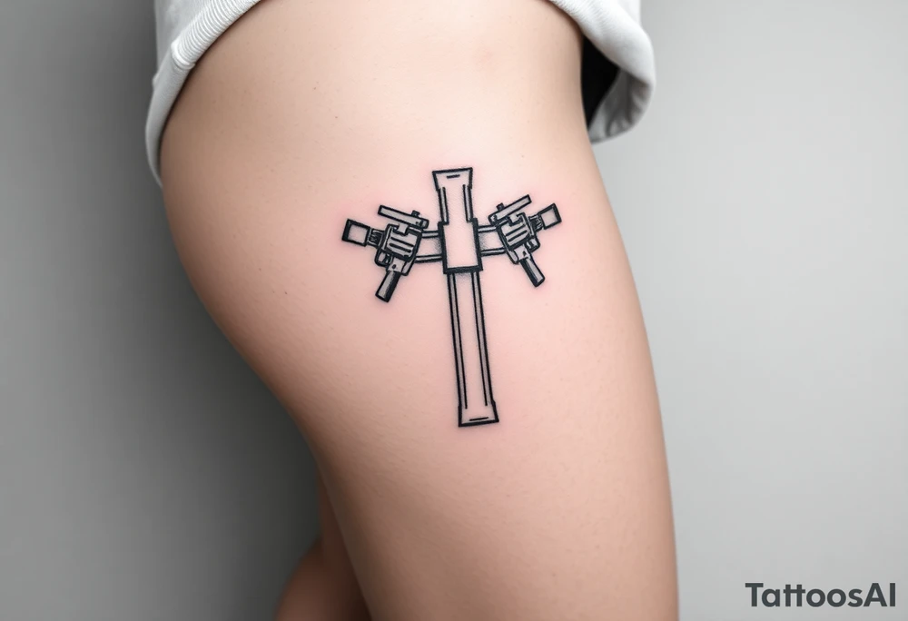 Cross with guns and 
money tattoo idea
