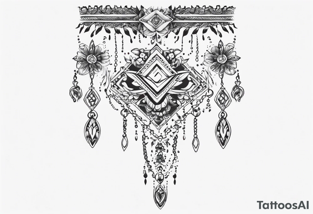Ankle bracelet tattoo with ornamental feminine style and larger in the centre tattoo idea