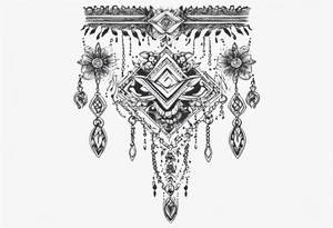 Ankle bracelet tattoo with ornamental feminine style and larger in the centre tattoo idea