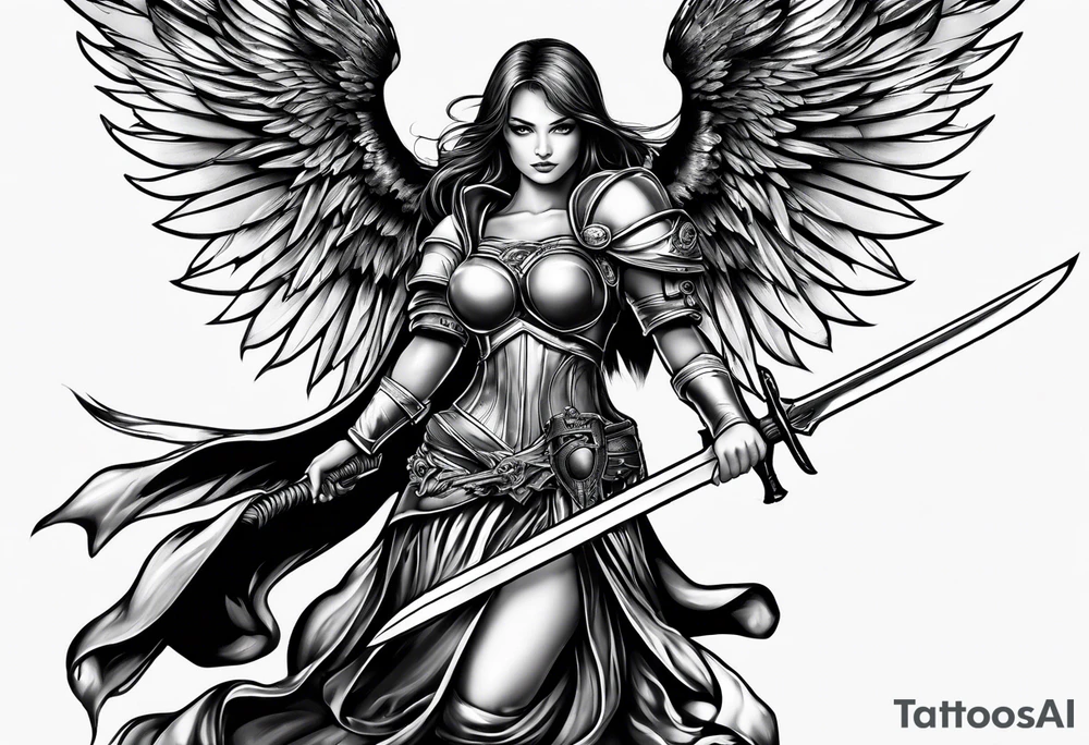 Female dark angel with sword tattoo idea