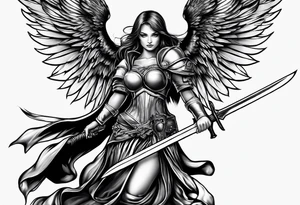 Female dark angel with sword tattoo idea